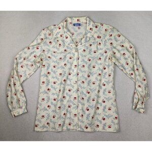 VINTAGE 70s WOMEN'S CREAM FLORAL PRINT NYLON TOP - SHIP'N SHORE - SIZE 14